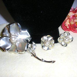 Vintage 3" sterling silver brooch and earring set